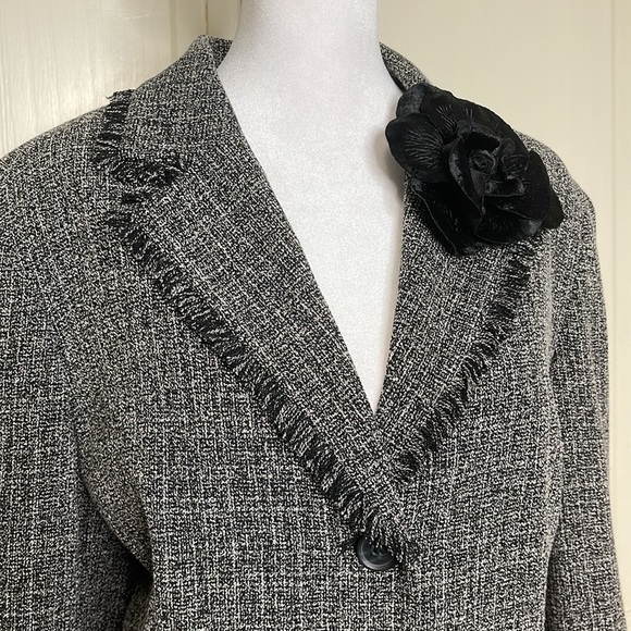 Norton McNaughton Women’s Tweed Fringe Blazer Jacket Black/White Size 14 - Picture 2 of 12